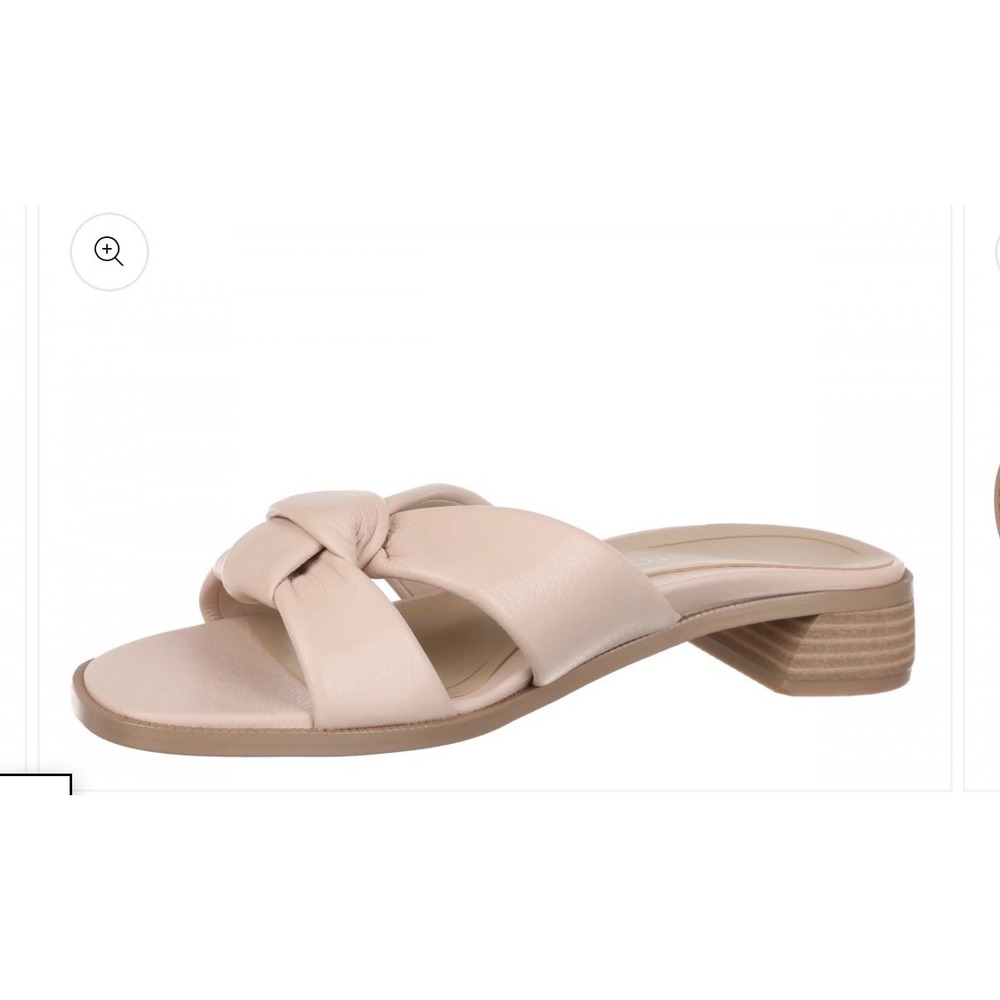TT Vionic Mabel Leather Knotted Slide Sandals Cream Square Toe Block Heel  8 - Picture 9 of 10